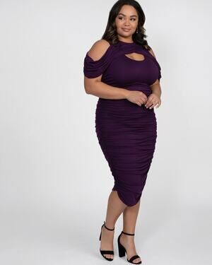 Kiyonna Bianca Style Dress 2X Purple Ruched Bodycon Plus Size Sexy Party Date